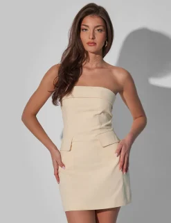Fashion Kaiia Tailored Bandeau Mini Dress Natural Sculpt & Leisure | Kaiia The Label