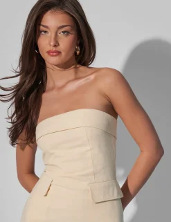 Fashion Kaiia Tailored Bandeau Mini Dress Natural Sculpt & Leisure | Kaiia The Label