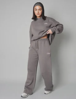 Sale Kaiia The Label Logo Wide Leg Joggers Dark Grey With Pink Sculpt & Leisure | Kaiia The Label