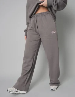 Sale Kaiia The Label Logo Wide Leg Joggers Dark Grey With Pink Sculpt & Leisure | Kaiia The Label