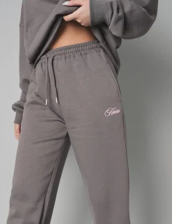 Sale Kaiia The Label Logo Wide Leg Joggers Dark Grey With Pink Sculpt & Leisure | Kaiia The Label