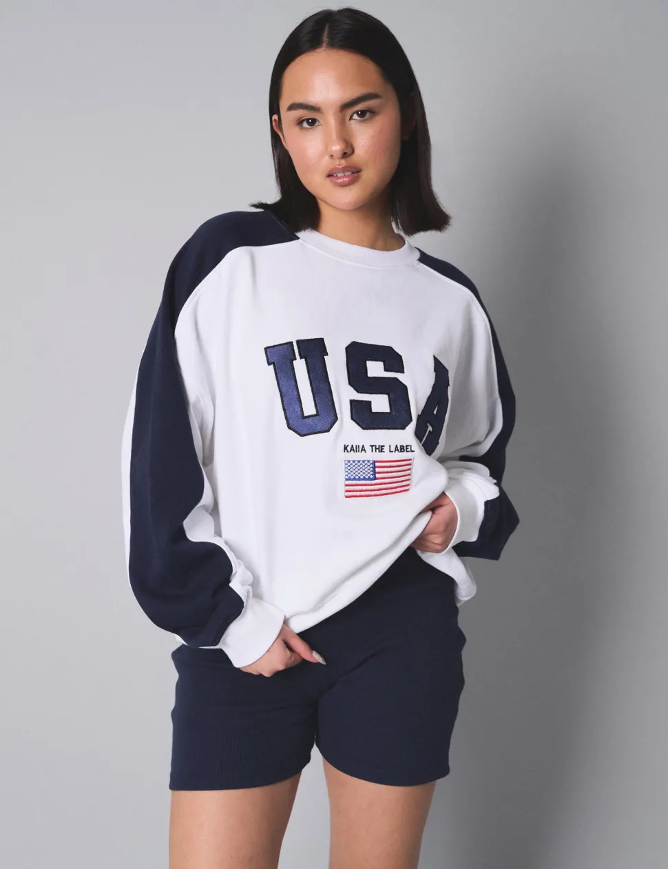 Discount Kaiia Usa Embroidered Oversized Sweatshirt Sculpt & Leisure | Kaiia The Label