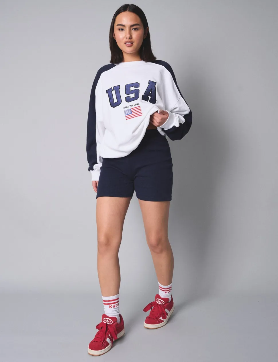 Discount Kaiia Usa Embroidered Oversized Sweatshirt Sculpt & Leisure | Kaiia The Label