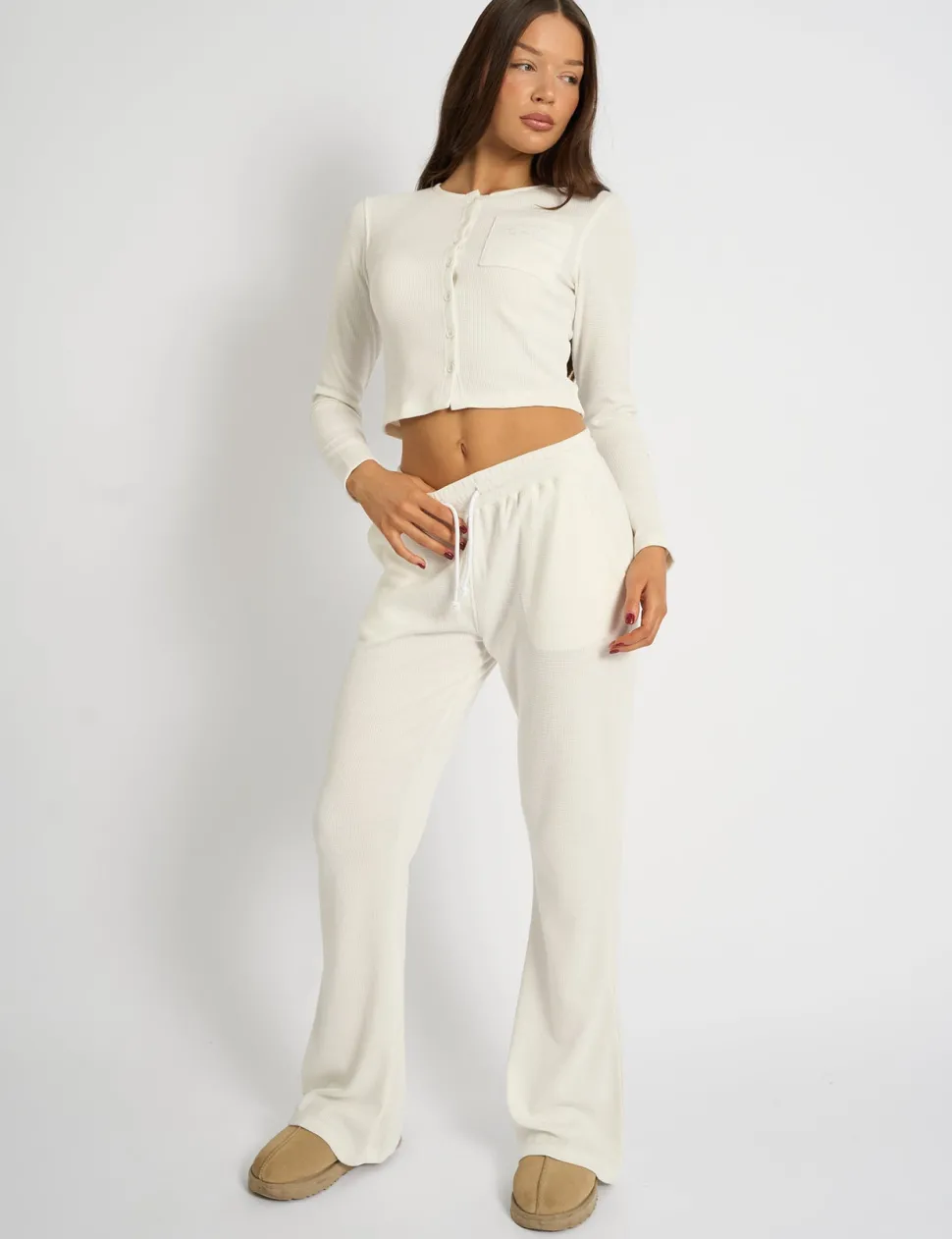 Fashion Kaiia Waffle Button Up Long Sleeve Top Sculpt & Leisure | Kaiia The Label