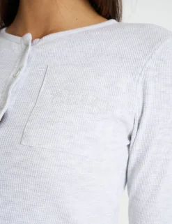 Fashion Kaiia Waffle Button Up Long Sleeve Top Grey Melange Sculpt & Leisure | Kaiia The Label