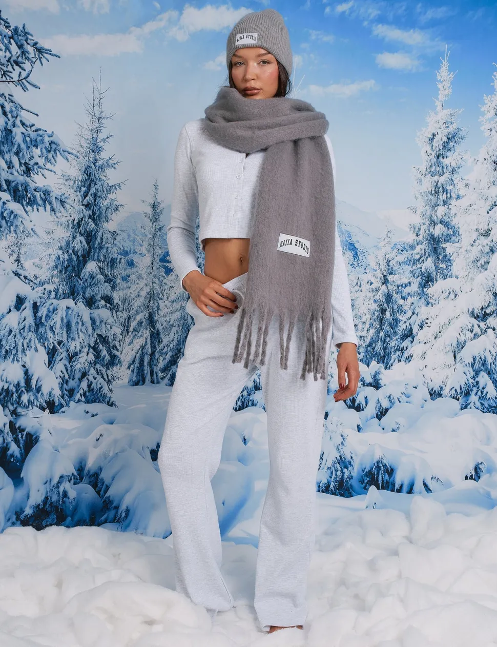 Best Sale Kaiia Waffle Wide Leg Joggers Grey Melange Sculpt & Leisure | Kaiia The Label