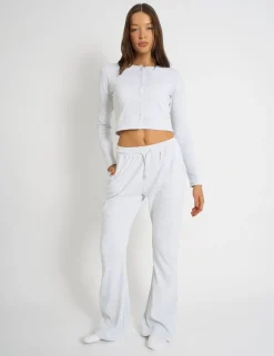 Best Sale Kaiia Waffle Wide Leg Joggers Grey Melange Sculpt & Leisure | Kaiia The Label