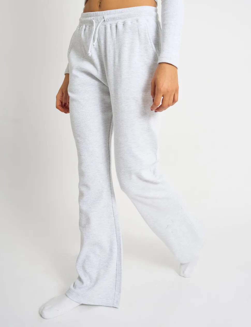 Best Sale Kaiia Waffle Wide Leg Joggers Grey Melange Sculpt & Leisure | Kaiia The Label