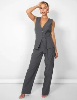 Cheap Kaiia Wide Leg Cargo Trousers in Charcoal Sculpt & Leisure | Kaiia The Label