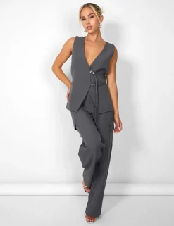 Cheap Kaiia Wide Leg Cargo Trousers in Charcoal Sculpt & Leisure | Kaiia The Label
