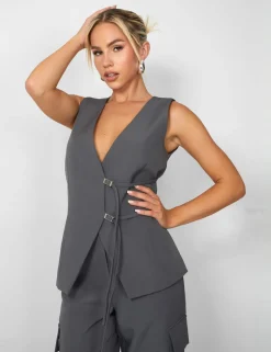 Cheap Kaiia Wide Leg Cargo Trousers in Charcoal Sculpt & Leisure | Kaiia The Label