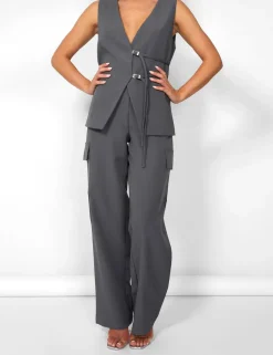 Cheap Kaiia Wide Leg Cargo Trousers in Charcoal Sculpt & Leisure | Kaiia The Label