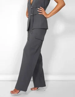 Cheap Kaiia Wide Leg Cargo Trousers in Charcoal Sculpt & Leisure | Kaiia The Label