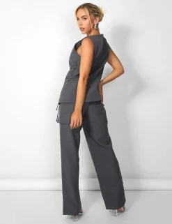 Cheap Kaiia Wide Leg Cargo Trousers in Charcoal Sculpt & Leisure | Kaiia The Label