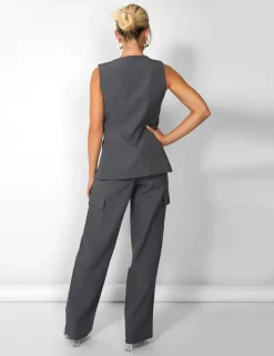 Cheap Kaiia Wide Leg Cargo Trousers in Charcoal Sculpt & Leisure | Kaiia The Label
