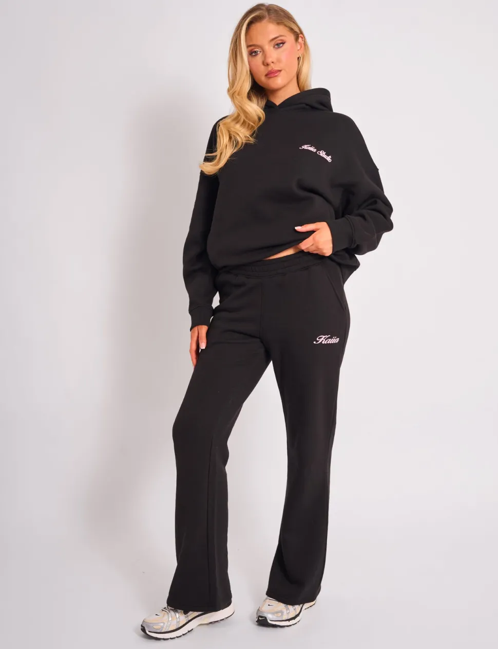 Best Kaiia Wide Leg Joggers Black & Pink Sculpt & Leisure | Kaiia The Label
