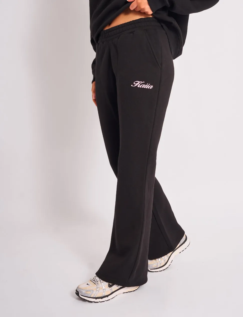 Best Kaiia Wide Leg Joggers Black & Pink Sculpt & Leisure | Kaiia The Label