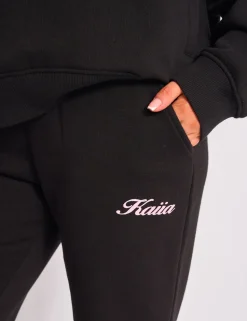 Best Kaiia Wide Leg Joggers Black & Pink Sculpt & Leisure | Kaiia The Label