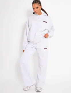 Flash Sale Kaiia Wide Leg Joggers Light Grey Marl & Plum Sculpt & Leisure | Kaiia The Label