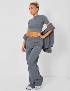 Outlet Kaiia Wide Leg Sweat Pants in Charcoal Sculpt & Leisure | Kaiia The Label