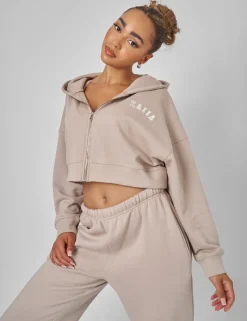 Online Kaiia Zip Through Cropped Hoodie Stone Sculpt & Leisure | Kaiia The Label