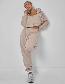 Online Kaiia Zip Through Cropped Hoodie Stone Sculpt & Leisure | Kaiia The Label