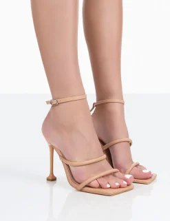 Outlet Kallipo Nude Reptile Pu Strappy Square Toe Heels 4" Heels | Strappy Heels