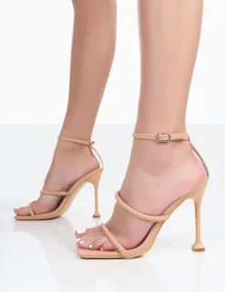 Outlet Kallipo Nude Reptile Pu Strappy Square Toe Heels 4" Heels | Strappy Heels