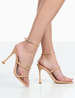 Outlet Kallipo Nude Reptile Pu Strappy Square Toe Heels 4