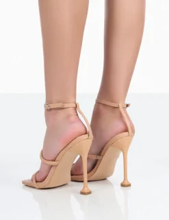 Outlet Kallipo Nude Reptile Pu Strappy Square Toe Heels 4