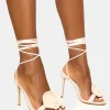 Discount Karla Linen Flower Barely There Lace Up Stiletto Heel Barely There Heels | Lace Up Heels