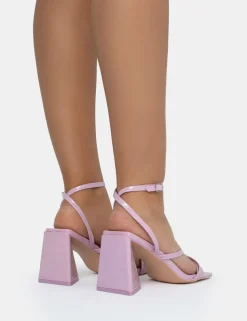 Discount Kasia Lilac Croc Strappy Square Toe Mid Flared Block Heels Square Toe Heels | Block Heels