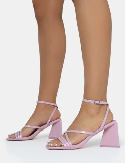 Discount Kasia Lilac Croc Strappy Square Toe Mid Flared Block Heels Square Toe Heels | Block Heels