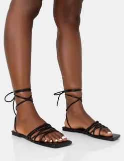 Shop Kelly PU Lace Up Flat Square Toe Sandals Flats | Square Toe Heels