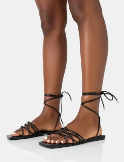 Shop Kelly PU Lace Up Flat Square Toe Sandals Flats | Square Toe Heels