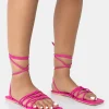 Outlet Kelly Hot PU Lace Up Flat Square Toe Sandals Flats | Square Toe Heels