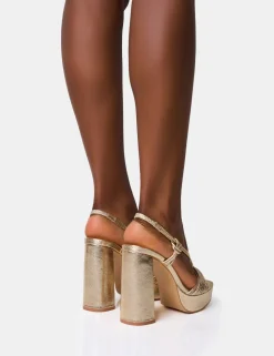 Best Sale Kenya Knot Front Platform Heels Gold Heels | Block Heels