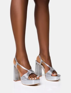 Flash Sale Kenya Knot Front Platform Heels Silver Heels | Block Heels