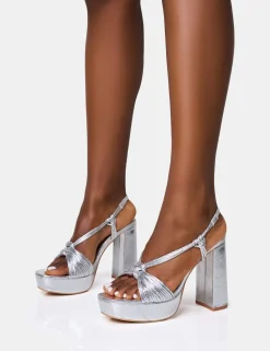 Flash Sale Kenya Knot Front Platform Heels Silver Heels | Block Heels