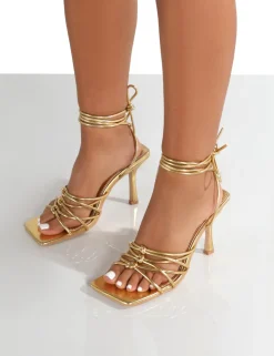 Fashion Keri Metallic Pu Strappy Lace Up Mid Heels Back In Stock | Barely There Heels