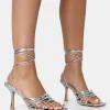 Cheap Keri Metallic PU Strappy Lace Up Mid Heels Strappy Heels | Diamante Heels