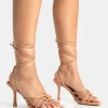 Hot Keri Wide Fit Nude Pu Strappy Lace Up Mid Heels Wide Fit Heels | Wide Fit Heels