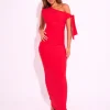 Clearance Knot Detail Asymmetric One Shoulder Luxe Slinky Maxi Dress Dresses