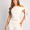 Clearance Knot Detail Asymmetric One Shoulder Luxe Slinky Top Back In Stock | Co-ords