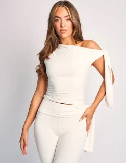 Clearance Knot Detail Asymmetric One Shoulder Luxe Slinky Top Back In Stock | Co-ords