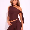 New Knot Detail Asymmetric One Shoulder Luxe Slinky Top Back In Stock | Co-ords