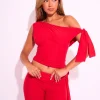 Store Knot Detail Asymmetric One Shoulder Luxe Slinky Top Back In Stock | Co-ords