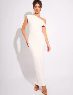 Online Knot Detail Asymmetric One Shoulder Luxe Slinky Maxi Dress Dresses