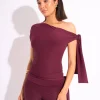 Outlet Knot Detail Asymmetric One Shoulder Luxe Slinky Top Co-ords | Tops