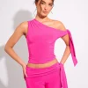 Clearance Knot Detail Asymmetric One Shoulder Slinky Top Hot Co-ords | Tops